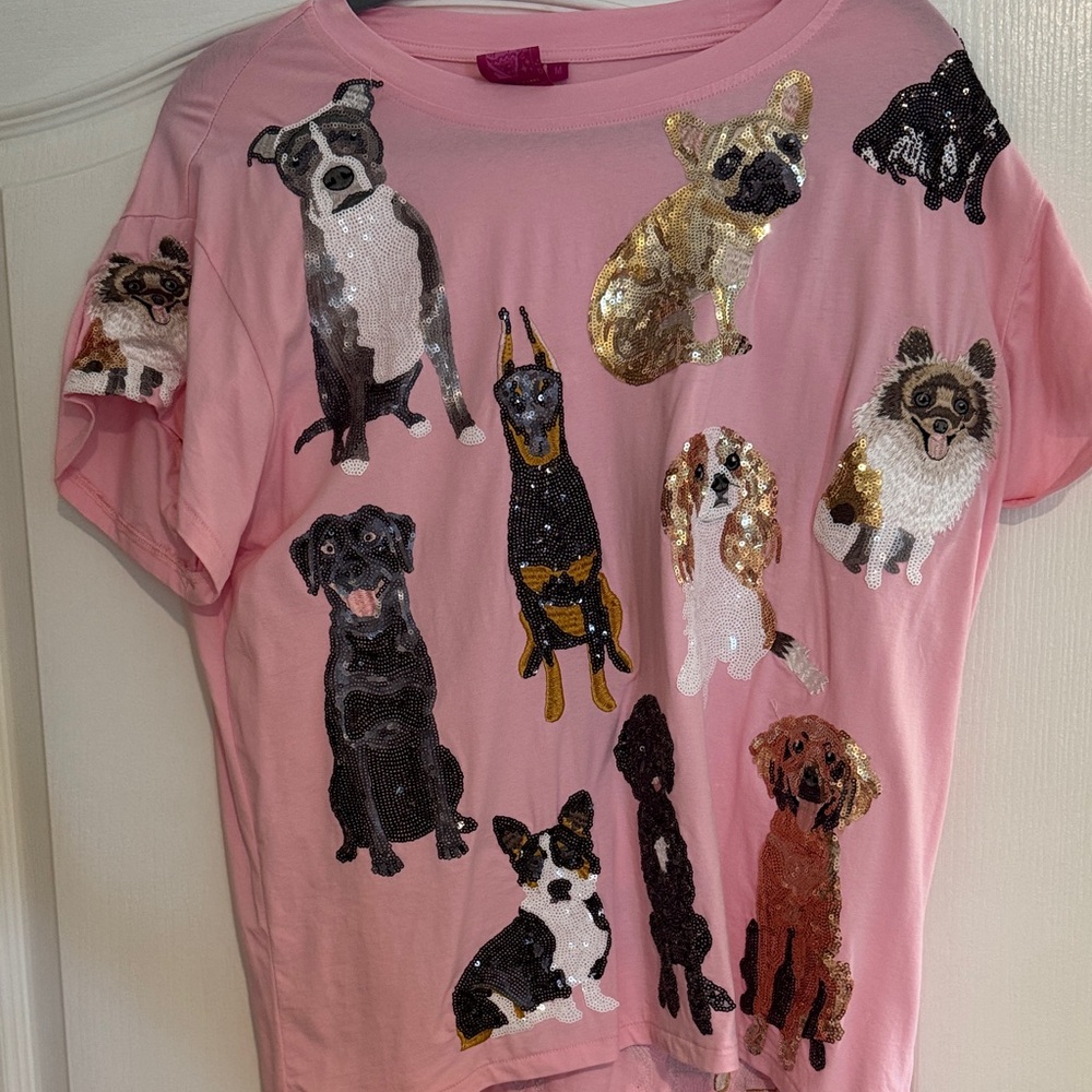 Pink T-Shirt with Sequin Dog Designs Queen of Sparkles